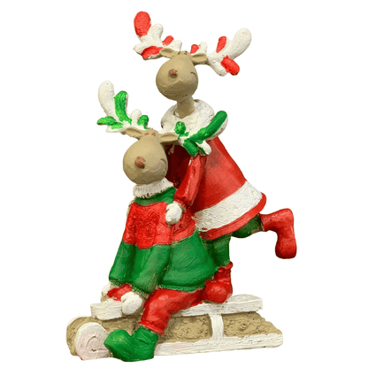 Christmas Deer Decor, Holiday Reindeer Figurine, Handmade Reindeer Couple Statue, Noel Sculpture