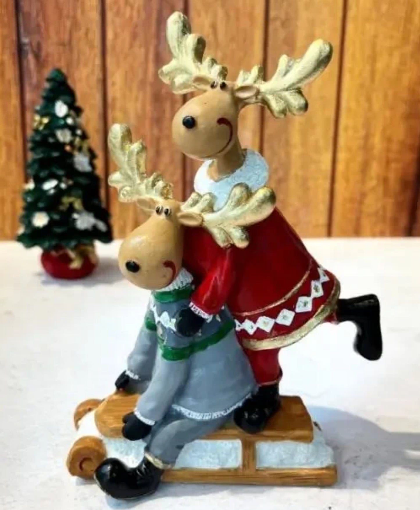 Christmas Deer Decor, Holiday Reindeer Figurine, Handmade Reindeer Couple Statue, Noel Sculpture
