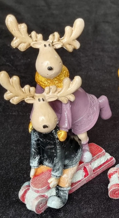 Christmas Deer Decor, Holiday Reindeer Figurine, Handmade Reindeer Couple Statue, Noel Sculpture