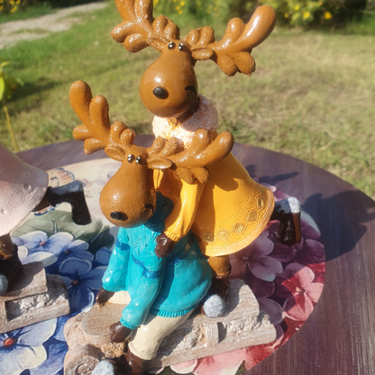 Christmas Deer Decor, Holiday Reindeer Figurine, Handmade Reindeer Couple Statue, Noel Sculpture