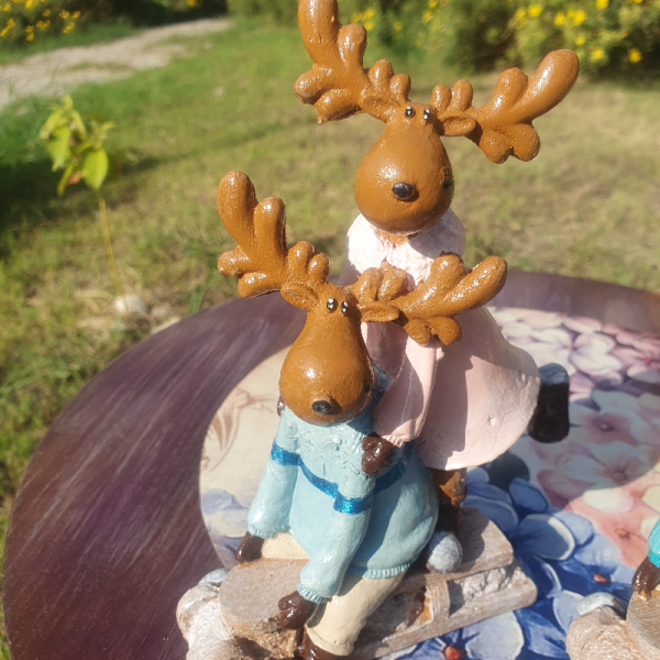 Christmas Deer Decor, Holiday Reindeer Figurine, Handmade Reindeer Couple Statue, Noel Sculpture