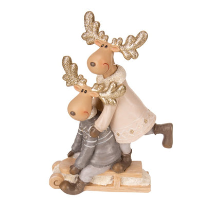 Christmas Deer Decor, Holiday Reindeer Figurine, Handmade Reindeer Couple Statue, Noel Sculpture