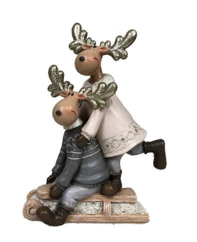 Christmas Deer Decor, Holiday Reindeer Figurine, Handmade Reindeer Couple Statue, Noel Sculpture