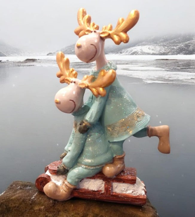 Christmas Deer Decor, Holiday Reindeer Figurine, Handmade Reindeer Couple Statue, Noel Sculpture
