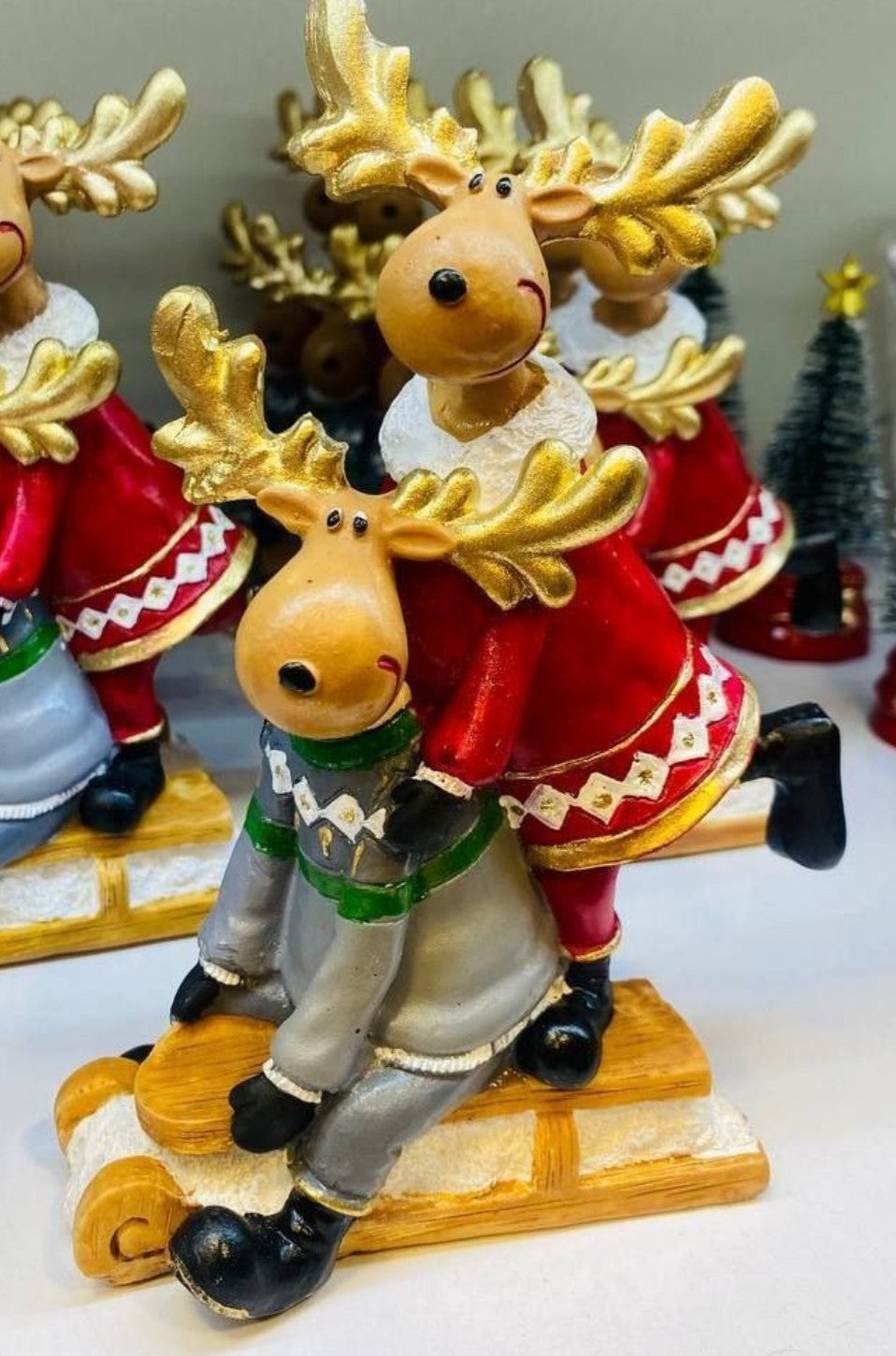 Christmas Deer Decor, Holiday Reindeer Figurine, Handmade Reindeer Couple Statue, Noel Sculpture