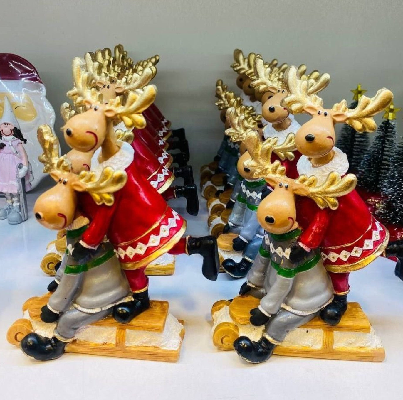 Christmas Deer Decor, Holiday Reindeer Figurine, Handmade Reindeer Couple Statue, Noel Sculpture