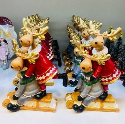Christmas Deer Decor, Holiday Reindeer Figurine, Handmade Reindeer Couple Statue, Noel Sculpture