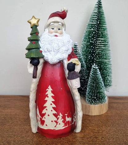 Handmade Santa Claus Decor, Christmas Figurine, Festive Table Accent, Xmas with Tree Statue