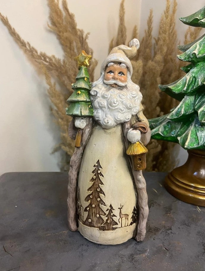 Handmade Santa Claus Decor, Christmas Figurine, Festive Table Accent, Xmas with Tree Statue