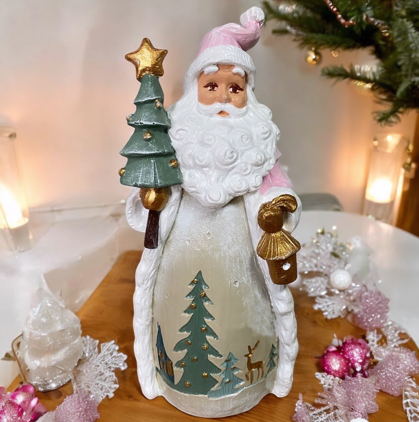 Handmade Santa Claus Decor, Christmas Figurine, Festive Table Accent, Xmas with Tree Statue