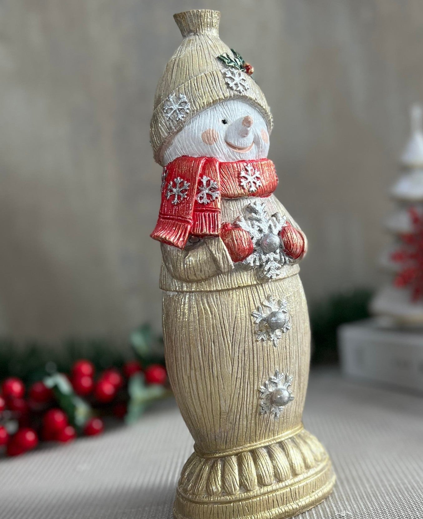 Handmade Snowman Decor, Christmas Snowman Statue, Holiday Table Ornament, Winter Home Sculpture