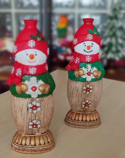 Handmade Snowman Decor, Christmas Snowman Statue, Holiday Table Ornament, Winter Home Sculpture