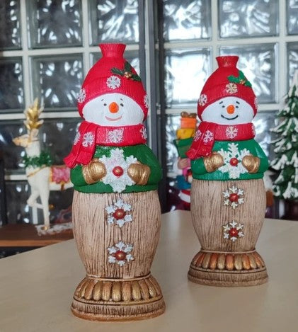 Handmade Snowman Decor, Christmas Snowman Statue, Holiday Table Ornament, Winter Home Sculpture