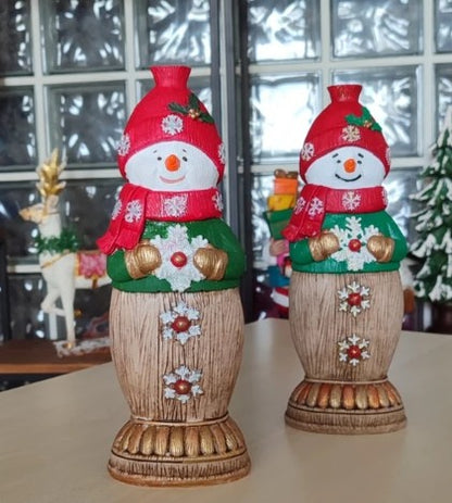 Handmade Snowman Decor, Christmas Snowman Statue, Holiday Table Ornament, Winter Home Sculpture