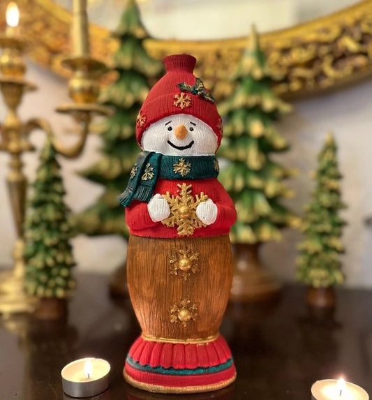 Handmade Snowman Decor, Christmas Snowman Statue, Holiday Table Ornament, Winter Home Sculpture