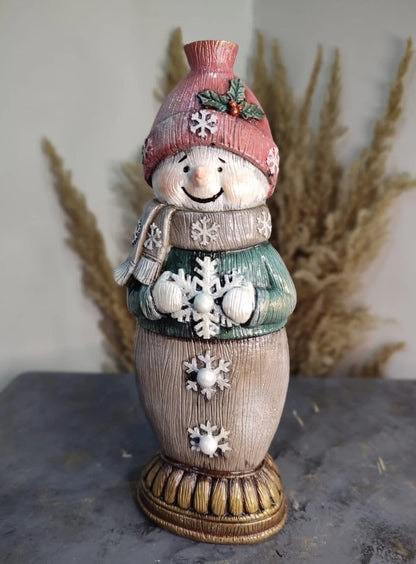 Handmade Snowman Decor, Christmas Snowman Statue, Holiday Table Ornament, Winter Home Sculpture