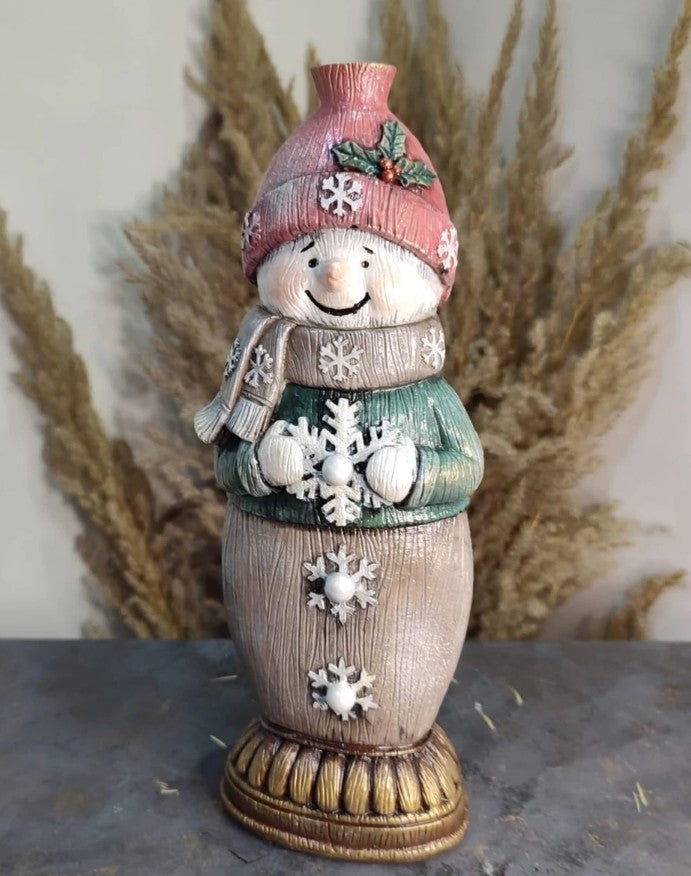 Handmade Snowman Decor, Christmas Snowman Statue, Holiday Table Ornament, Winter Home Sculpture