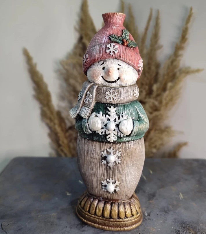 Handmade Snowman Decor, Christmas Snowman Statue, Holiday Table Ornament, Winter Home Sculpture