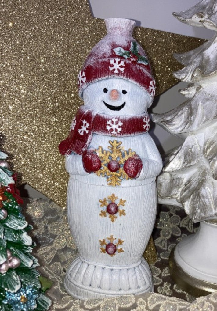 Handmade Snowman Decor, Christmas Snowman Statue, Holiday Table Ornament, Winter Home Sculpture