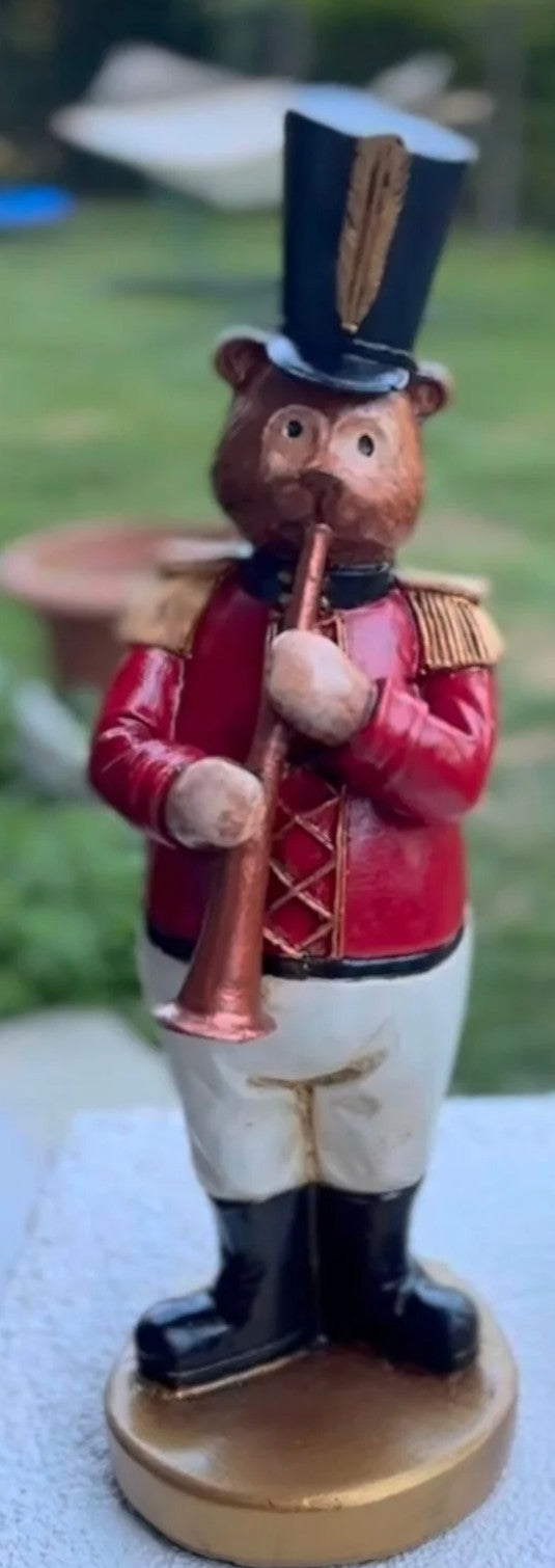 Handmade Saxophone Bear Decor, Christmas Bear Figurine, Holiday Table Ornament