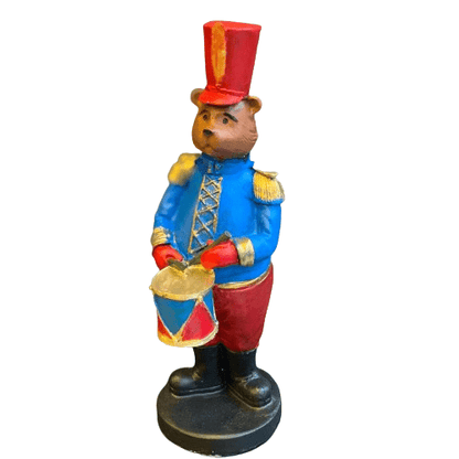 Handmade Drumming Bear Decor, Christmas Bear Figurine, Holiday Table Ornament, Drummer Statue