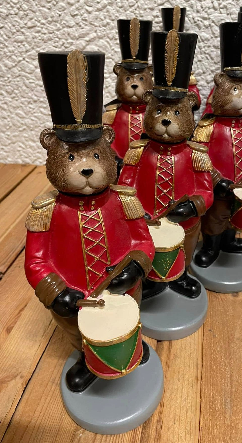 Handmade Drumming Bear Decor, Christmas Bear Figurine, Holiday Table Ornament, Drummer Statue