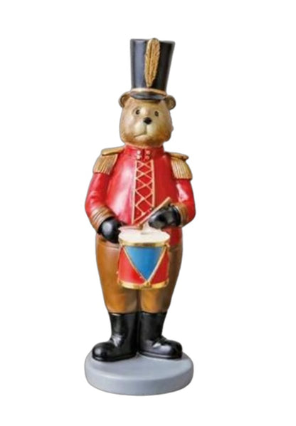 Handmade Drumming Bear Decor, Christmas Bear Figurine, Holiday Table Ornament, Drummer Statue