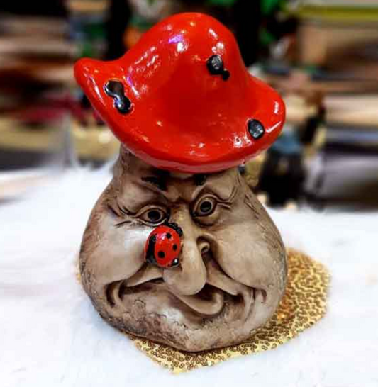 Angry Face Mushroom Statue, Unique Angry Mushroom Garden Statue, Mushroom Gnome Angry Face Statue, Handcrafted Grumpy Mushroom Statue