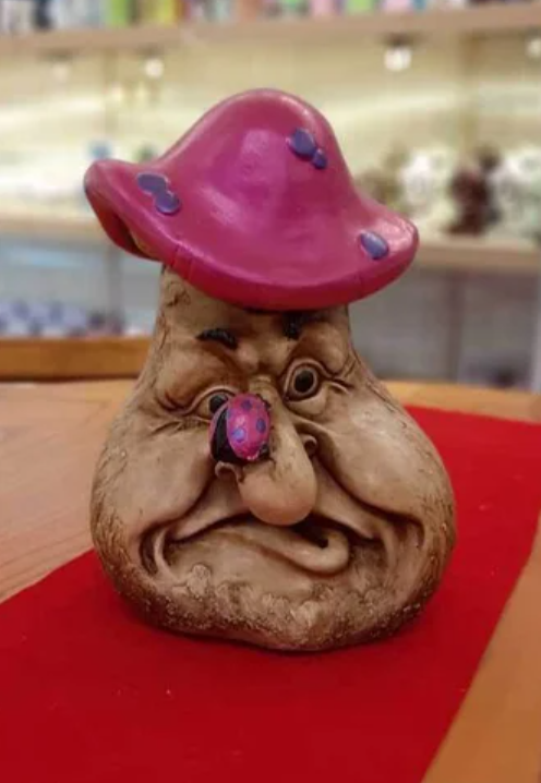 Angry Face Mushroom Statue, Unique Angry Mushroom Garden Statue, Mushroom Gnome Angry Face Statue, Handcrafted Grumpy Mushroom Statue