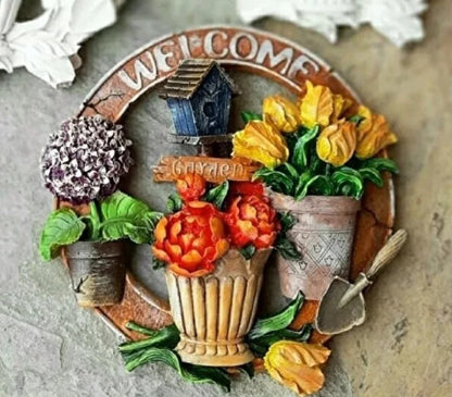 3D Welcome Door Hanging, Handmade Welcome Sign, 3D Floral Door Decoration, Handmade Garden Welcome Plaque, Front Door Art, Welcome Wall Art