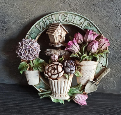3D Welcome Door Hanging, Handmade Welcome Sign, 3D Floral Door Decoration, Handmade Garden Welcome Plaque, Front Door Art, Welcome Wall Art