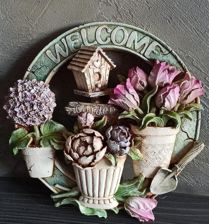3D Welcome Door Hanging, Handmade Welcome Sign, 3D Floral Door Decoration, Handmade Garden Welcome Plaque, Front Door Art, Welcome Wall Art