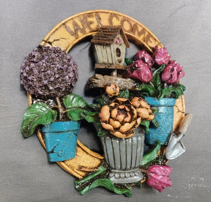 3D Welcome Door Hanging, Handmade Welcome Sign, 3D Floral Door Decoration, Handmade Garden Welcome Plaque, Front Door Art, Welcome Wall Art