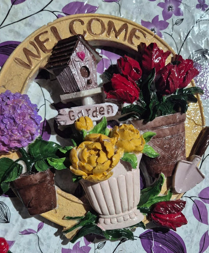 3D Welcome Door Hanging, Handmade Welcome Sign, 3D Floral Door Decoration, Handmade Garden Welcome Plaque, Front Door Art, Welcome Wall Art