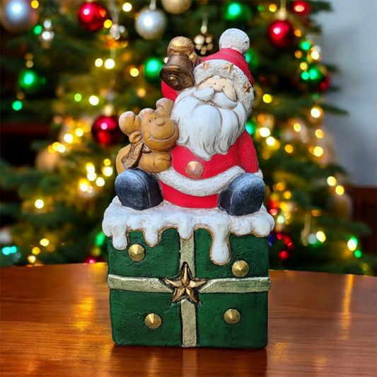 Handmade Santa Claus Decor, Christmas Figurine, Handmade Santa Statue, Handmade Santa Claus Sculpture, Handmade Santa Gift Box Decor