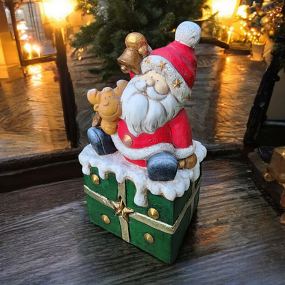 Handmade Santa Claus Decor, Christmas Figurine, Handmade Santa Statue, Handmade Santa Claus Sculpture, Handmade Santa Gift Box Decor