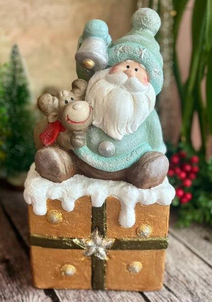 Handmade Santa Claus Decor, Christmas Figurine, Handmade Santa Statue, Handmade Santa Claus Sculpture, Handmade Santa Gift Box Decor