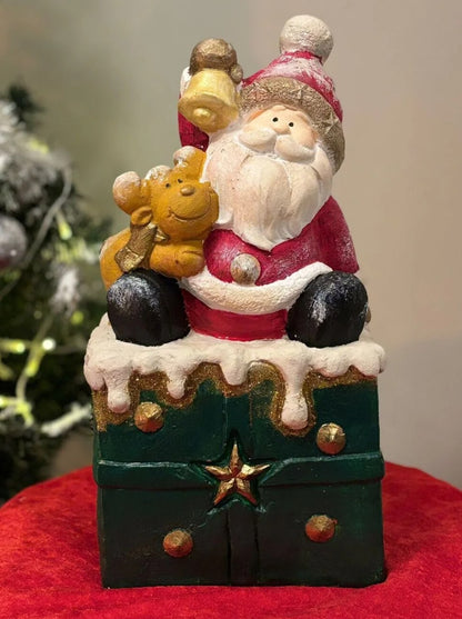 Handmade Santa Claus Decor, Christmas Figurine, Handmade Santa Statue, Handmade Santa Claus Sculpture, Handmade Santa Gift Box Decor