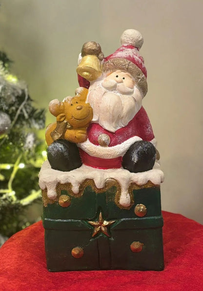 Handmade Santa Claus Decor, Christmas Figurine, Handmade Santa Statue, Handmade Santa Claus Sculpture, Handmade Santa Gift Box Decor