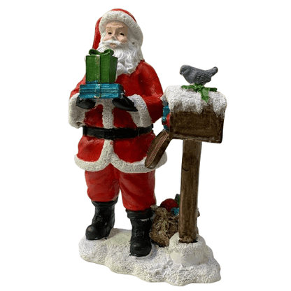 Handmade Santa Claus Decor, Christmas Figurine Statue, Holiday Ornament, Santa with Mailbox Sculpture