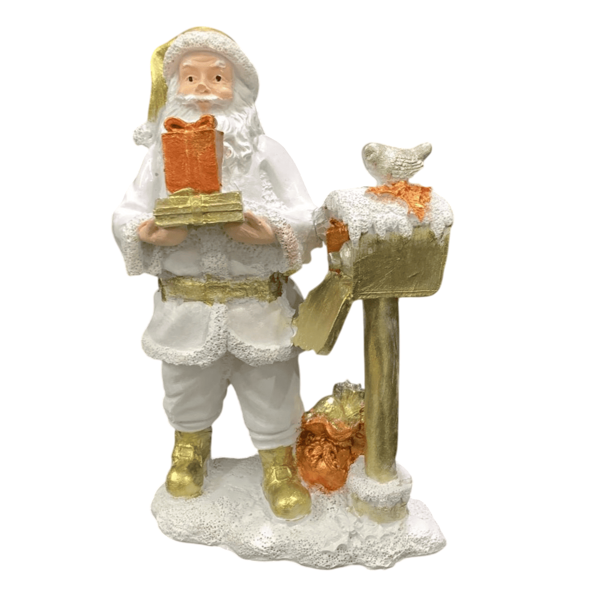 Handmade Santa Claus Decor, Christmas Figurine Statue, Holiday Ornament, Santa with Mailbox Sculpture