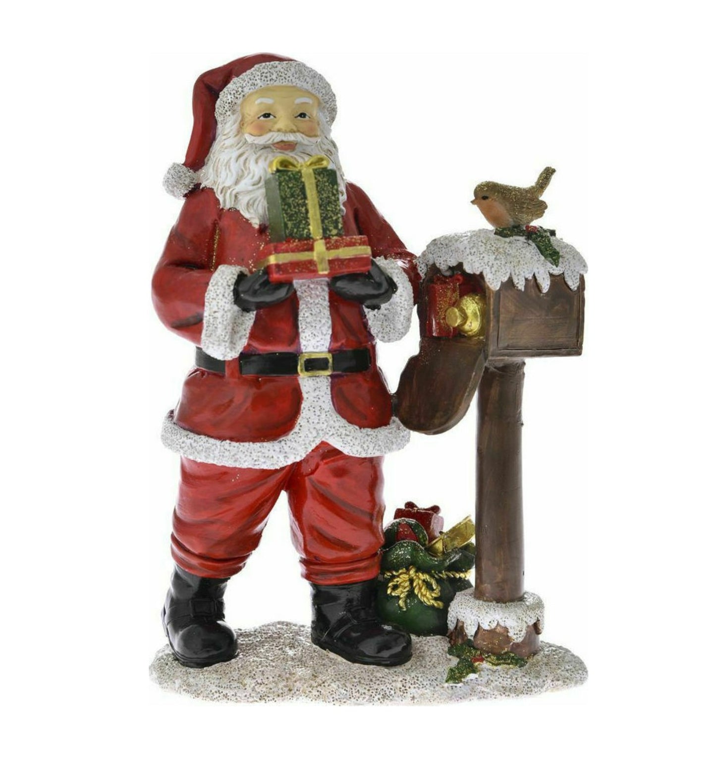 Handmade Santa Claus Decor, Christmas Figurine Statue, Holiday Ornament, Santa with Mailbox Sculpture