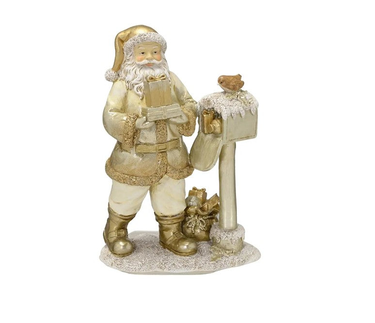 Handmade Santa Claus Decor, Christmas Figurine Statue, Holiday Ornament, Santa with Mailbox Sculpture
