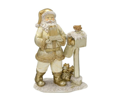 Handmade Santa Claus Decor, Christmas Figurine Statue, Holiday Ornament, Santa with Mailbox Sculpture