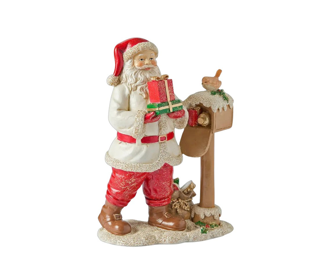 Handmade Santa Claus Decor, Christmas Figurine Statue, Holiday Ornament, Santa with Mailbox Sculpture