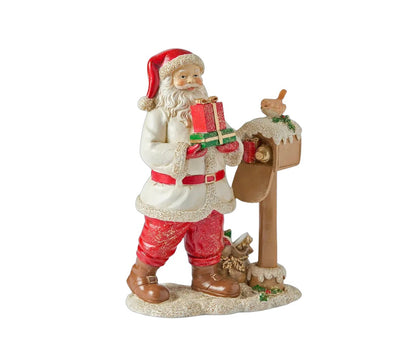 Handmade Santa Claus Decor, Christmas Figurine Statue, Holiday Ornament, Santa with Mailbox Sculpture
