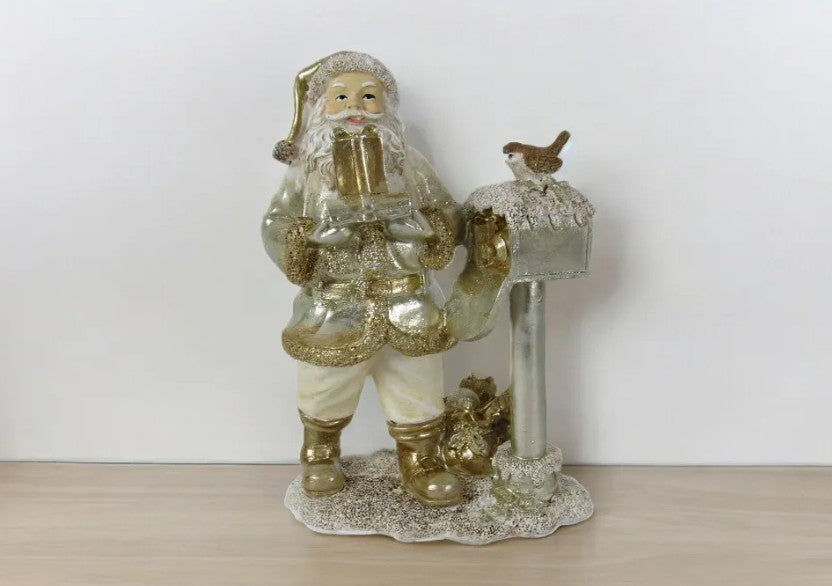 Handmade Santa Claus Decor, Christmas Figurine Statue, Holiday Ornament, Santa with Mailbox Sculpture