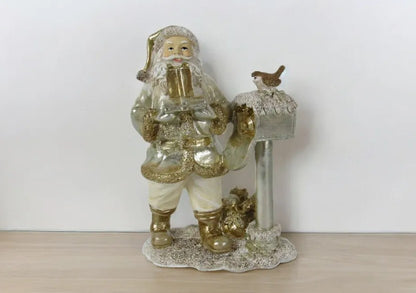 Handmade Santa Claus Decor, Christmas Figurine Statue, Holiday Ornament, Santa with Mailbox Sculpture