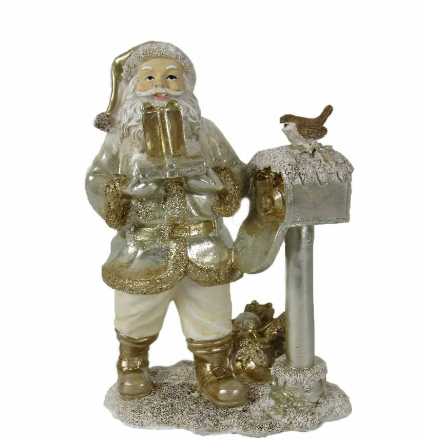 Handmade Santa Claus Decor, Christmas Figurine Statue, Holiday Ornament, Santa with Mailbox Sculpture
