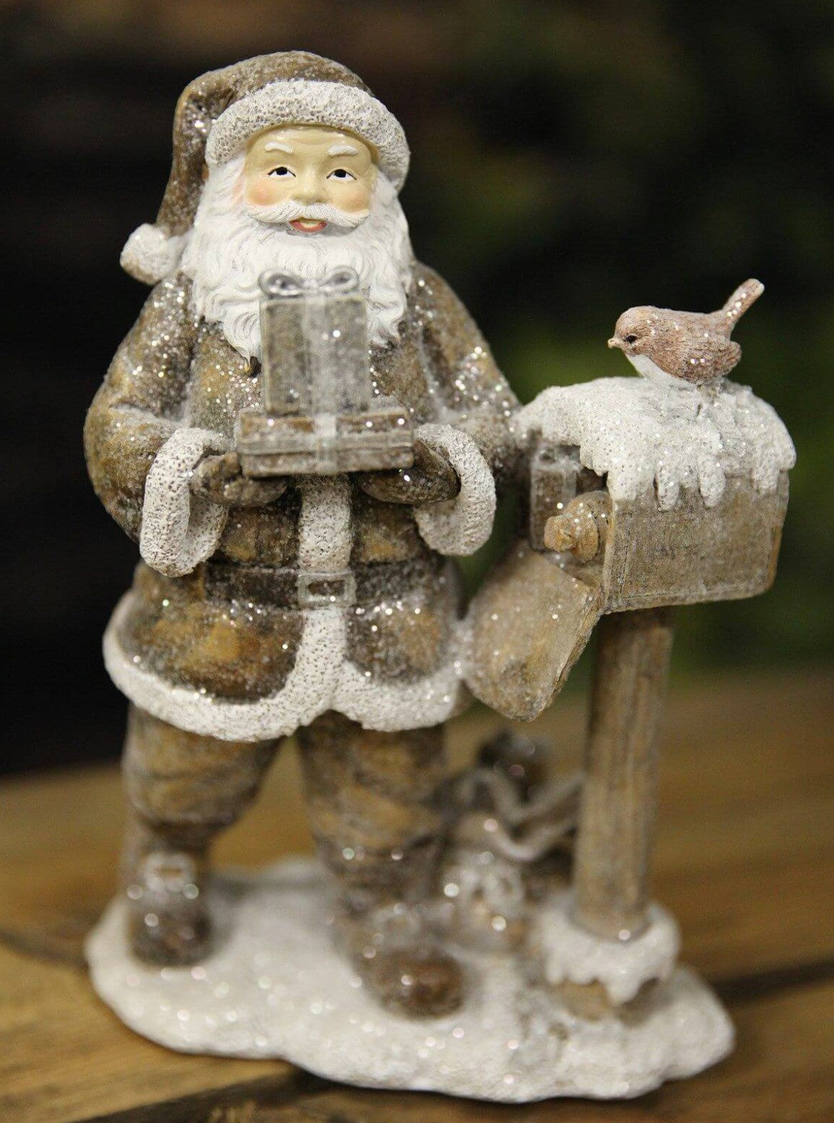 Handmade Santa Claus Decor, Christmas Figurine Statue, Holiday Ornament, Santa with Mailbox Sculpture